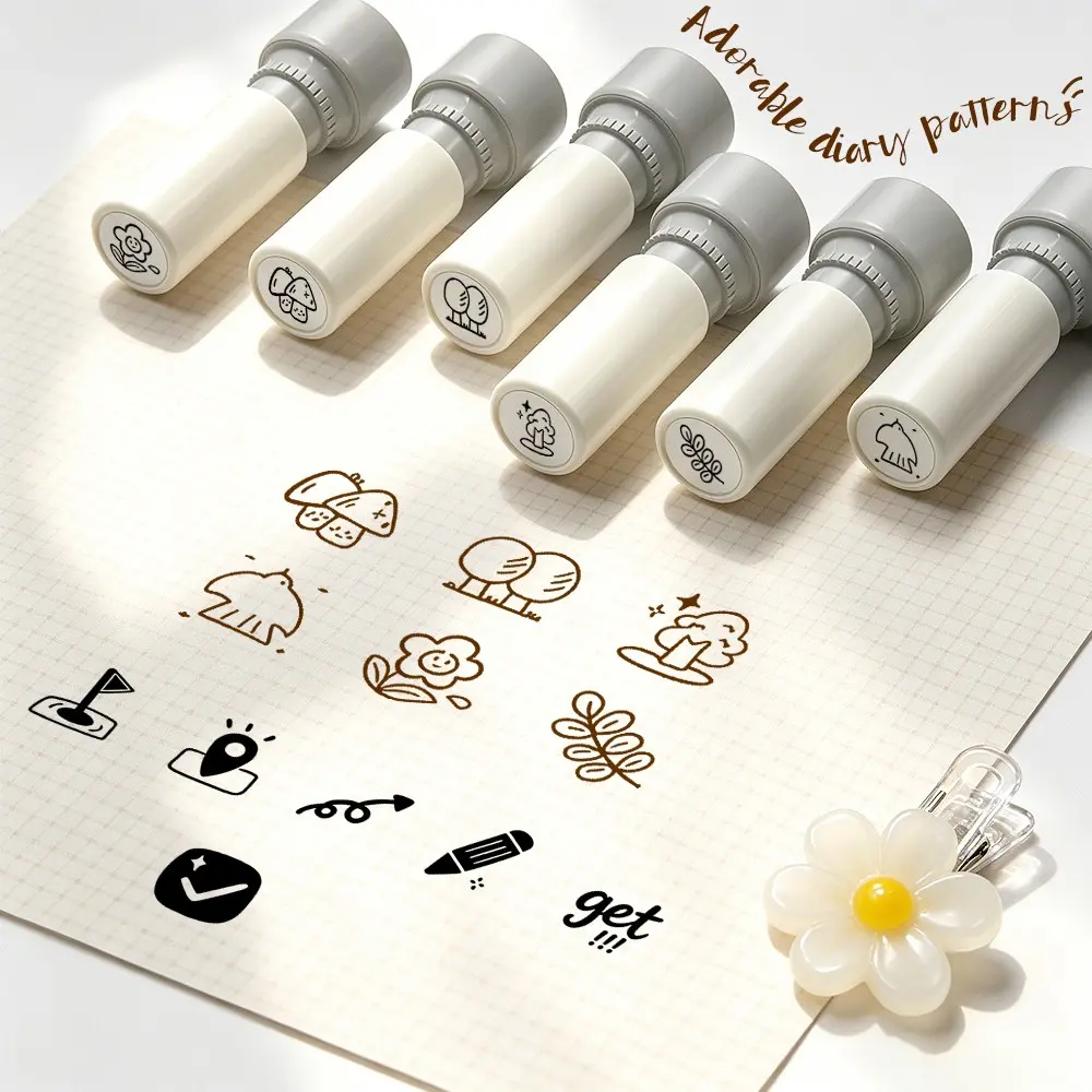 6-Pack Simple Light-Sensitive Stamps, Hand-Drawn Plant Mushroom Designs, Practical Decorative Stamps for Journals, Cards, Notes, Scrapbook Accessories
