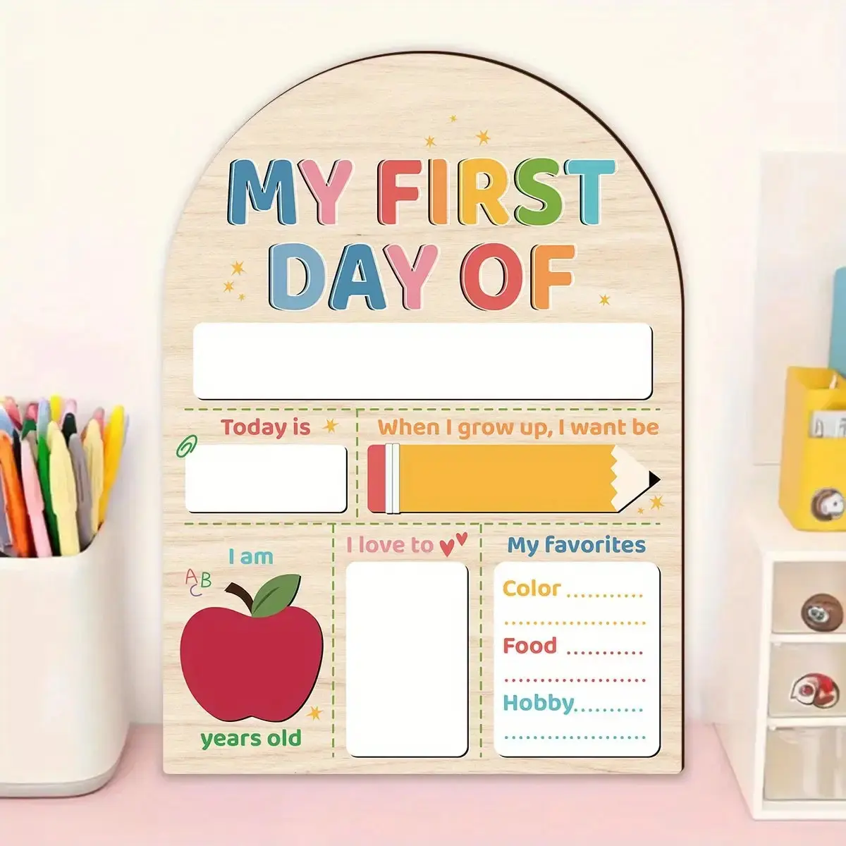 Durable Wooden Bulletin Board for Classroom or Home Desk, School Classroom Supplies, Easy Install Storage Rack for Preschool, Kindergarten, Grade 1, Halloween Christmas Decor