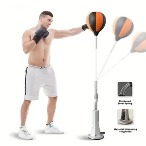 Adjustable 55-66 Inch Boxing Reflex Ball With Suction Cup Base Height Adjustable Punch Bag Trainer Fast Rebound Steel Spring For Home Gym Hand Eye Coordination Training Boxing Training Equipment Boxing Training Gear