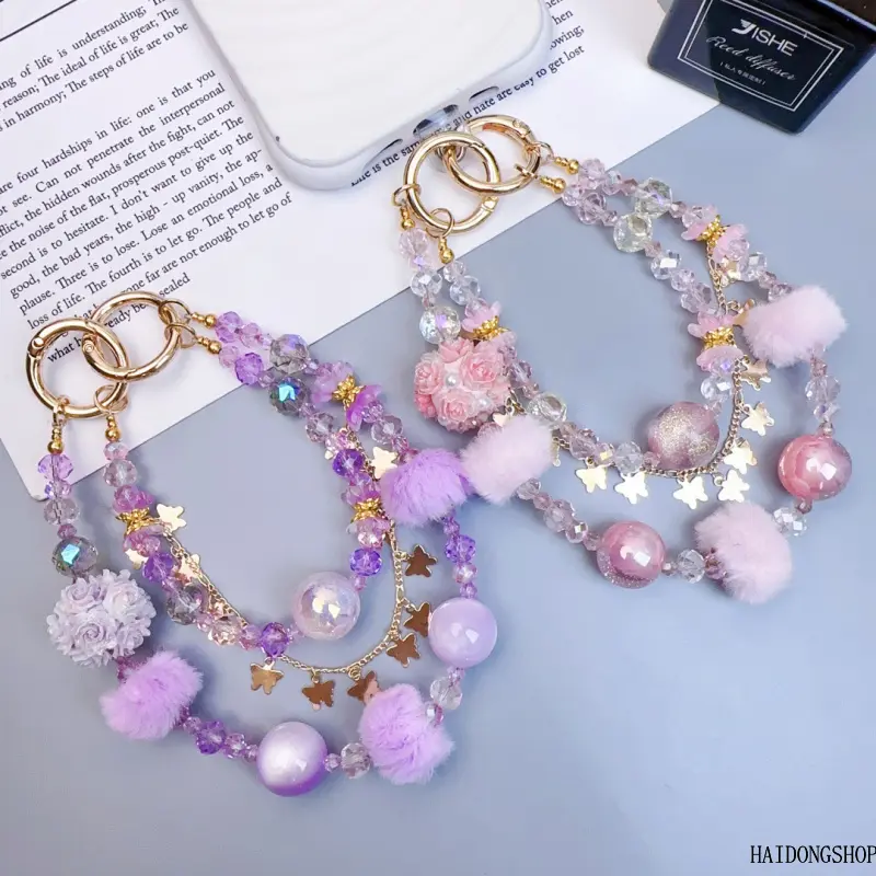 Quiet Luxury Coquette Viral Sparkly Crystal Beaded Phone Wrist Strap For Women, Multi-Use Back Clip Keychain Bag Charm, Y2K Glam Accessory For Cellphone Case Daily Travel Dating Styling