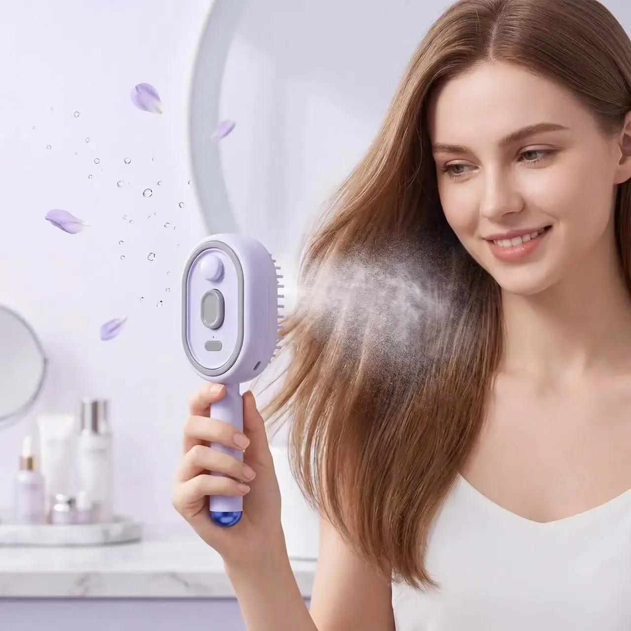 Electric Spray Air Cushion Massage Comb, Self-Cleaning, Anti-Tangle, Anti-Static, Volumizing, Essential Oil Diffusion, Hair Care Therapy