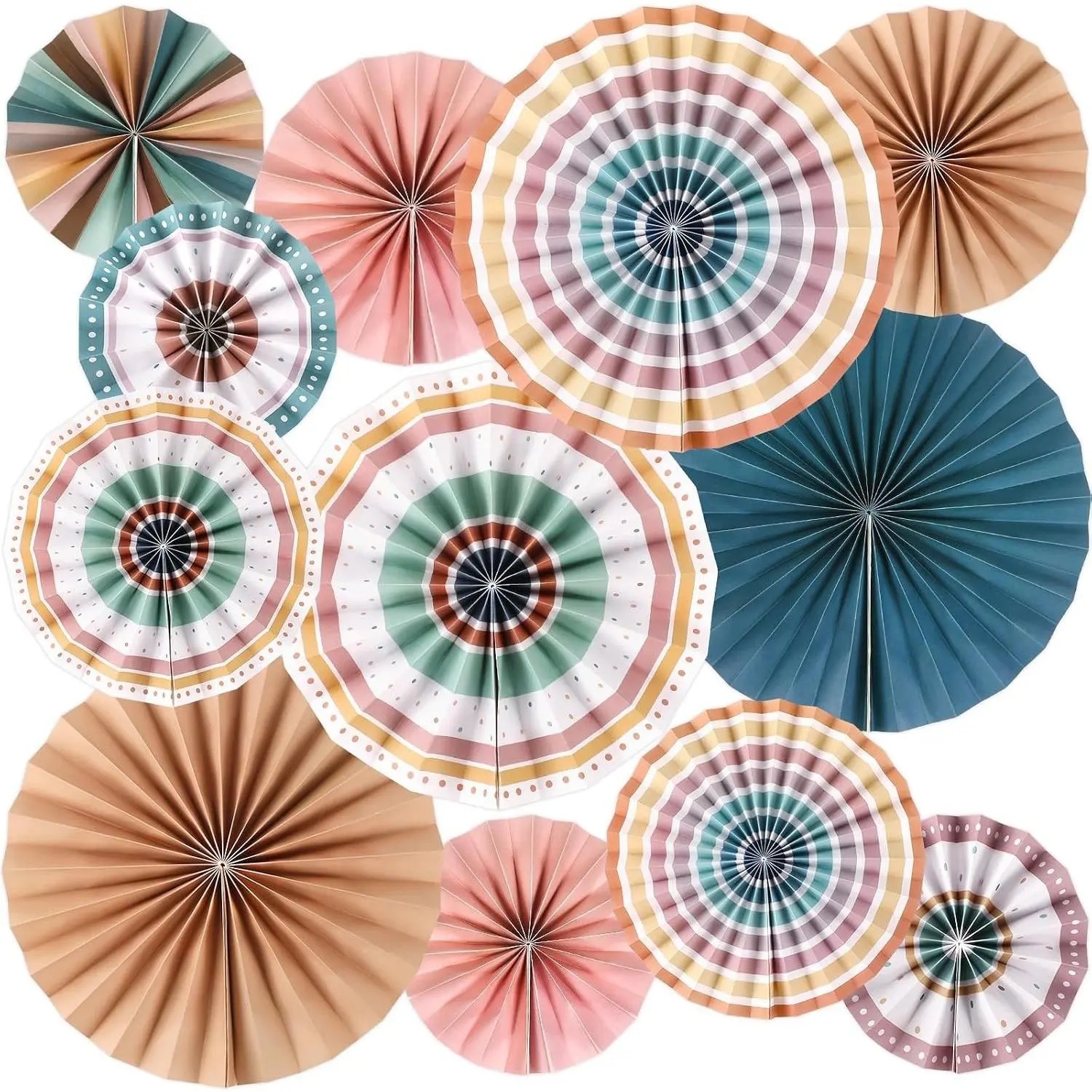 12-Piece Boho Classroom Decor Set - Multi-Size Circle Hanging Paper Fans, Colorful Rainbow Bulletin Board Paper Garlands, Tissue Decor for Teachers, Cardboard