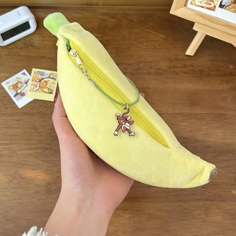 Casual Shoulder Bag, Cute Banana-Shaped Fabric Messenger Pouch with a Playful Monkey Pendant, Large-Capacity Storage for Smartphones & Pocket3, Messenger Bag, Shoulder Strap, Daily Use, Monkey Charm, High-Capacity, Pocket3 Storage Bag