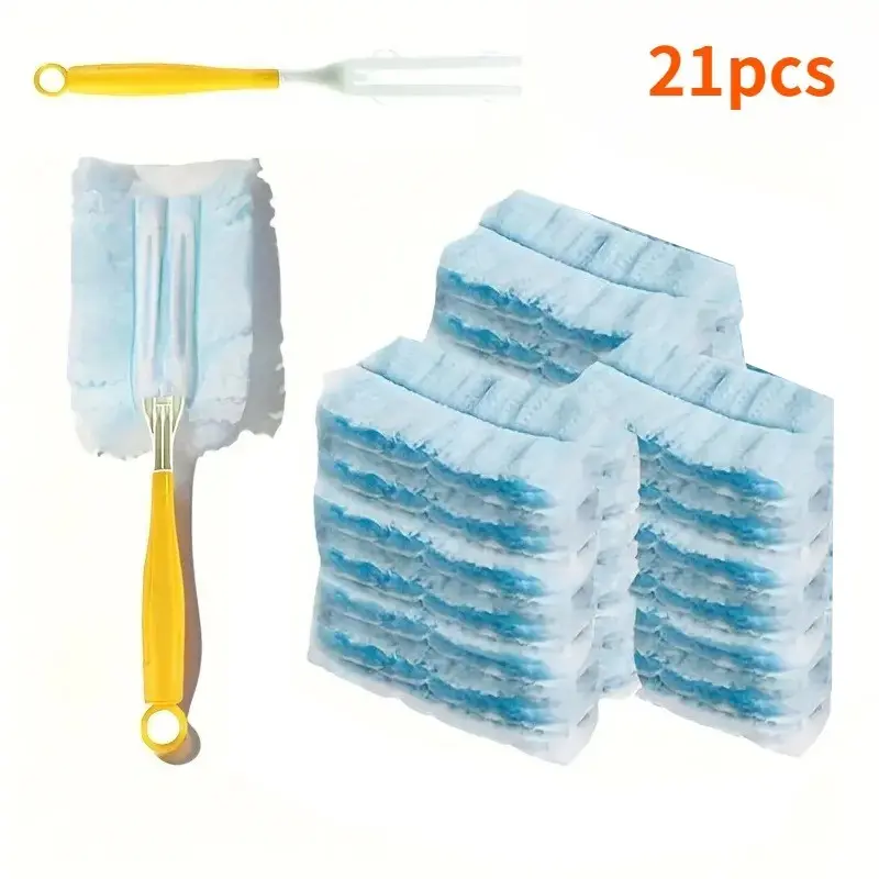 21-Piece Static Dusting Kit, Blue Electrostatic Cloths + Handle, Reusable Cleaning Tool for Furniture, Keyboard, Car, Multi-Functional Cleaner