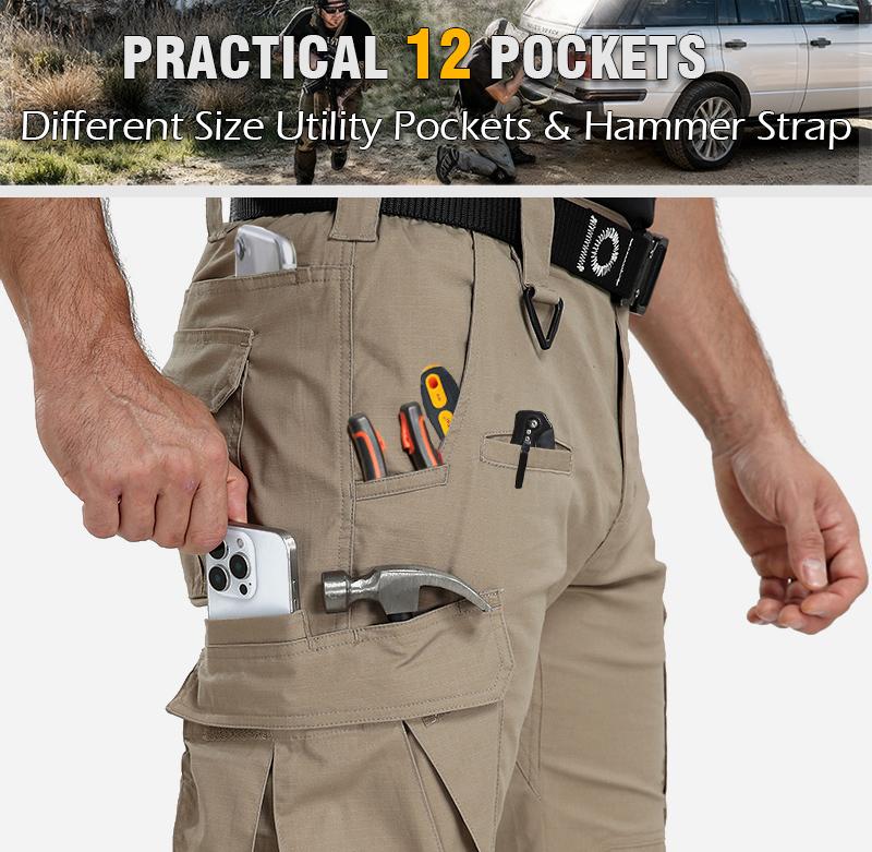 CARWORNIC Men's Stretch Ripstop Tactical Pants 12 Pockets Water-Resistant Flex EDC Utility Work Cargo Pants Lightweight Outdoor Hiking Pants