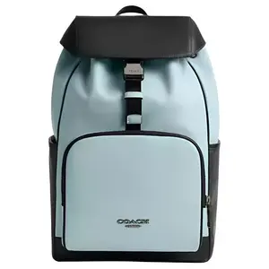Coach Racer 26 Backpack for Men – Silver Hardware, Calfskin and Coated Canvas, Blue and Black