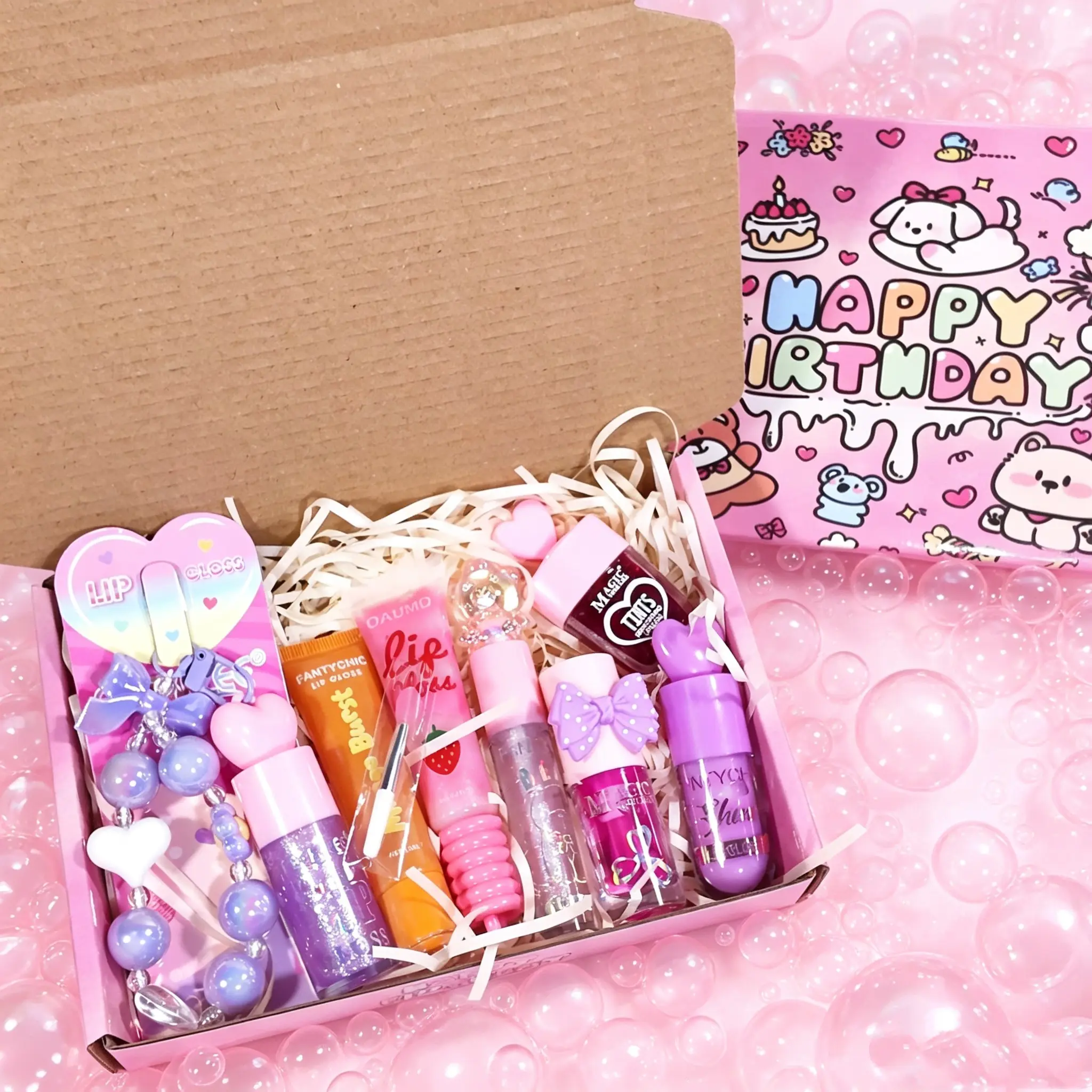 Cute Cartoon Graffiti Makeup Gift Box, 8pcs Lipstick Set, Lip Care Moisturizing Lip Balm, Shimmer Glossy Juicy Lip Gloss, Glimmer Gloss, Color-Changing Lip Oil, Perfect Birthday Gift, Cosmetic, Lip Products Makeup