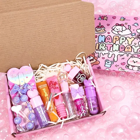 Cute Cartoon Graffiti Makeup Gift Box, 8pcs Lipstick Set, Lip Care Moisturizing Lip Balm, Shimmer Glossy Juicy Lip Gloss, Glimmer Gloss, Color-Changing Lip Oil, Perfect Birthday Gift, Cosmetic, Lip Cosmetics