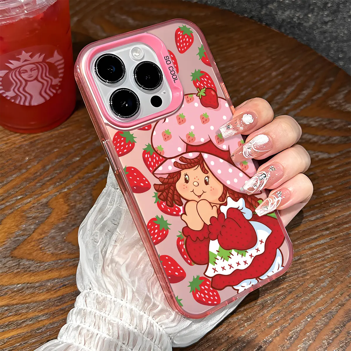 Retro Cute Pink Strawberry Shortcake Pattern Shockproof Phone Case for iPhone 7 8 X XR 11 12 13 14 15 16 17 Pro Max Plus AIR 17E Protecitved Cover, Y2K Girly Gift