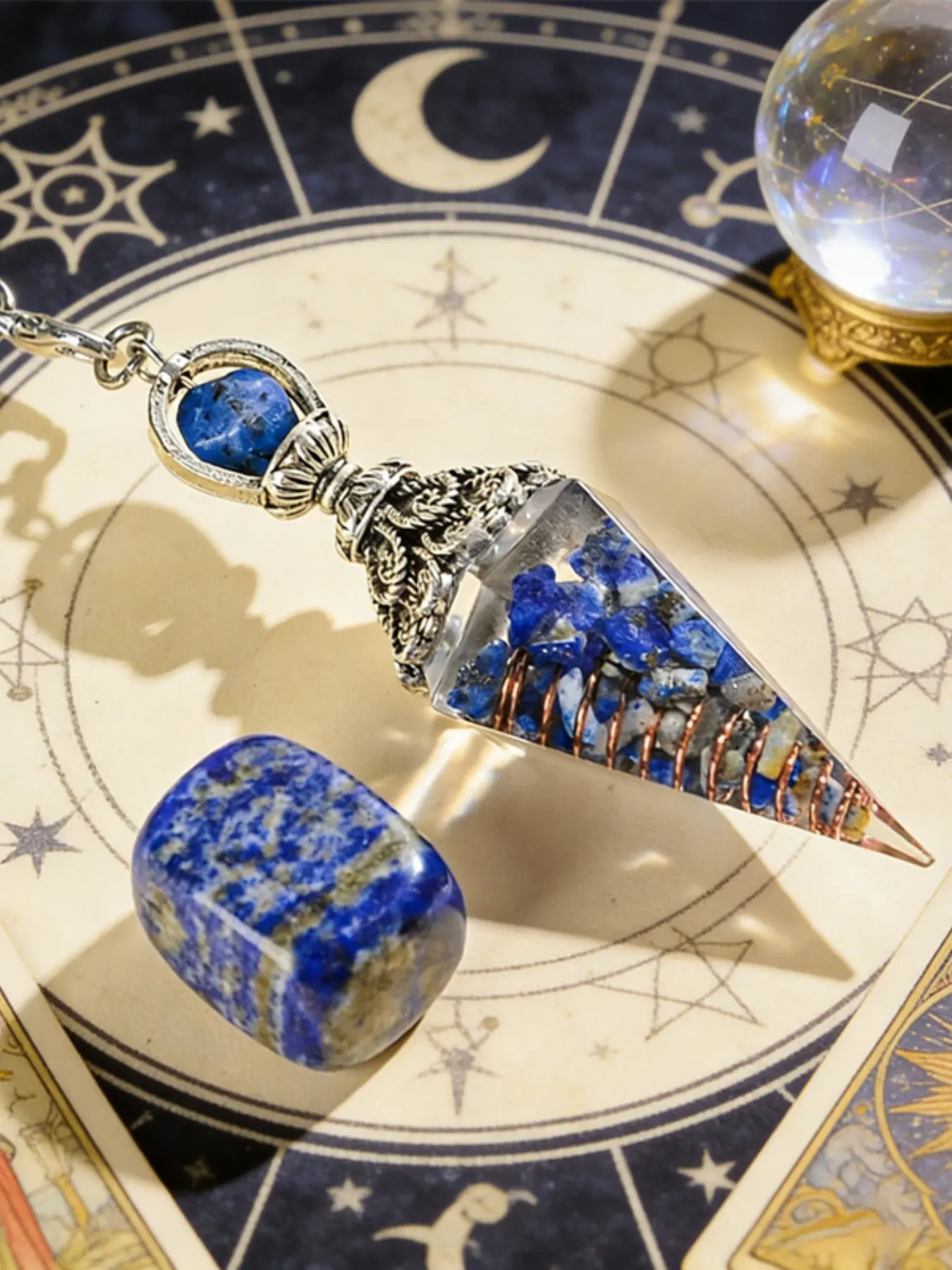 2pcs/set Natural Stone lapis lazuli Pendulum Set, Divination Tool, Spiritual Practices, Perfect Gift for Yoga Meditation Mindfulness Lovers, Christmas, Thanksgiving, Ramadan, Easter