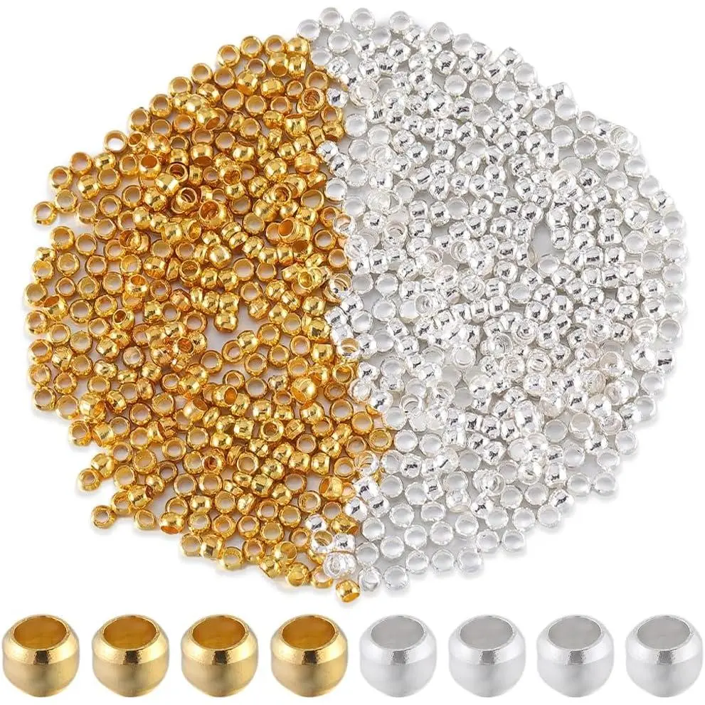 1 Box 2000 count 2mm Crimp Beads Metal Round Crimp Beads   Spacer Stopper Bead Clamp Ends Rondelle  Bead for  Making Supplies Crimping Beads DIY Bracelet Earring Crafts