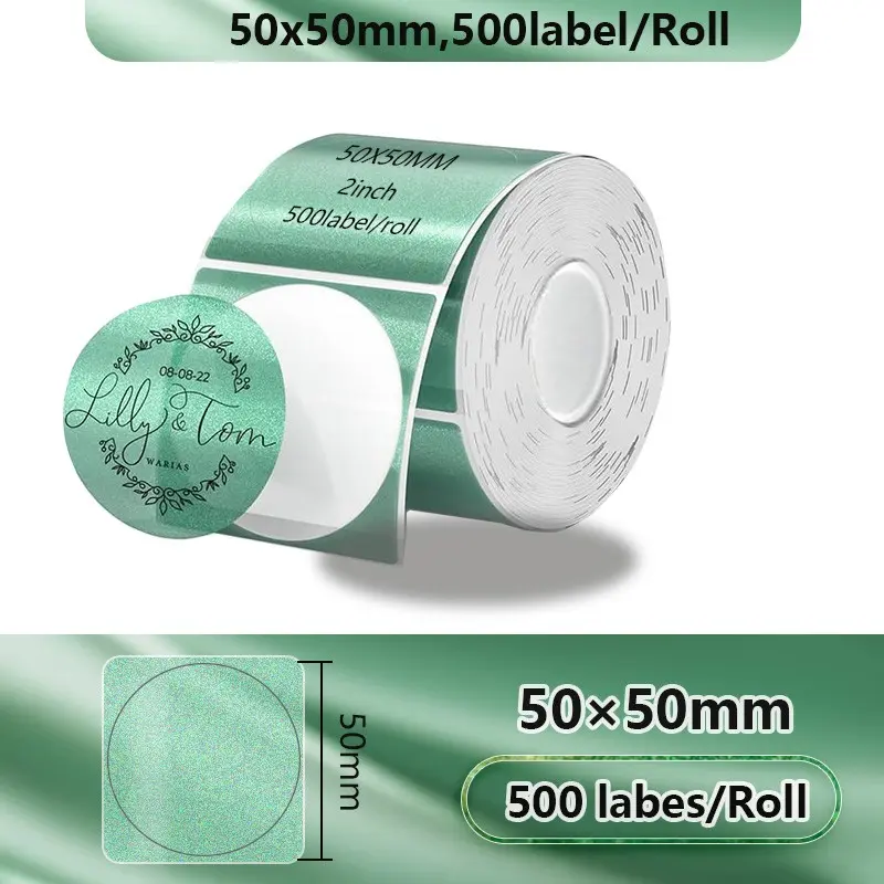 500 Labels Per Roll, 2 Inch (50mmx50mm) Frosted Transparent Thermal Labels, Ideal for Small Business Round Printers, Gift Packaging, DIY Custom Design