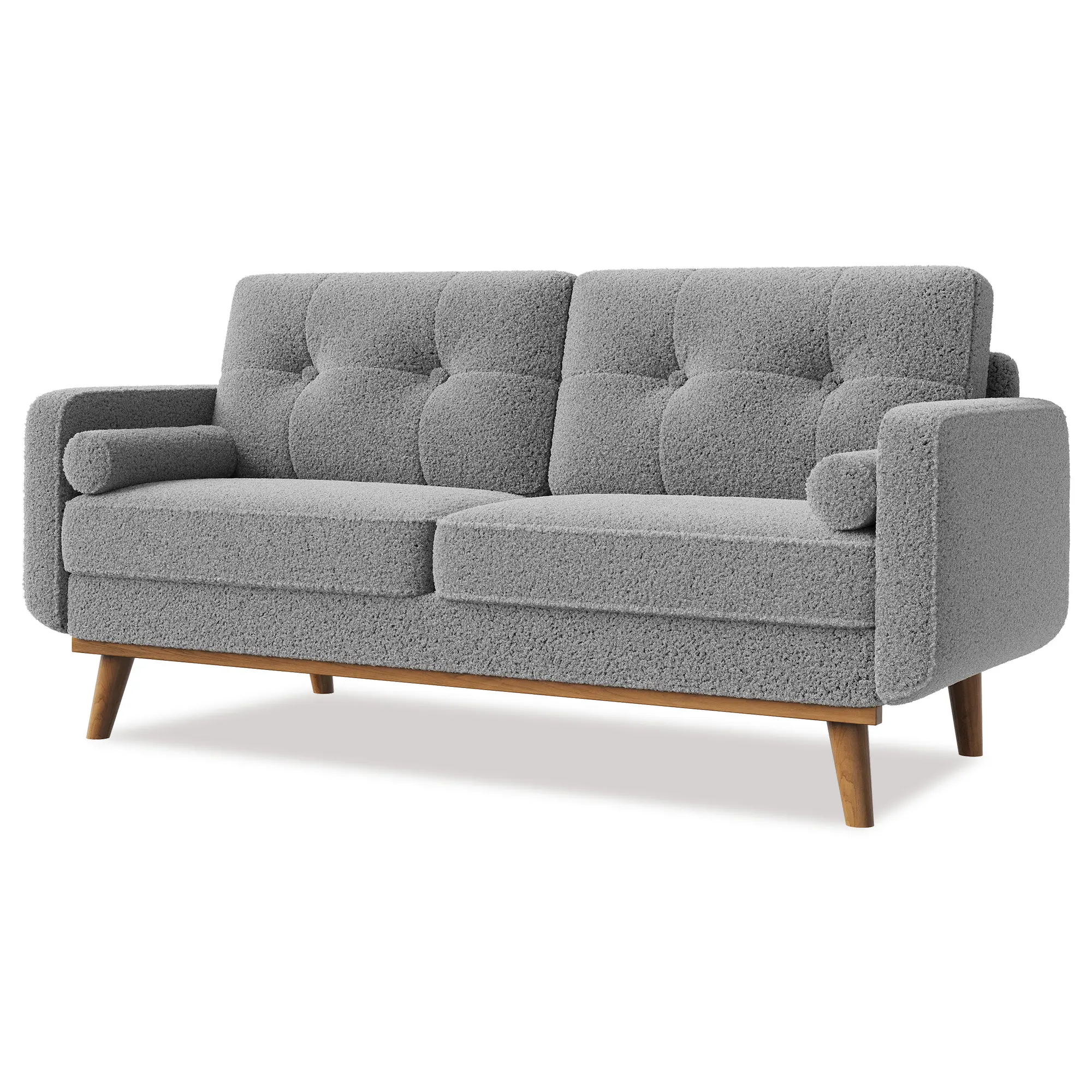 65" Mid Century Modern Couch Sofa Loveseat, Comfy Love Seat Couches for Living Room, 2 Seater Teddy Fleece Bouclé Upholstered Deep Seat Couch for Bedroom, Office, Small Space