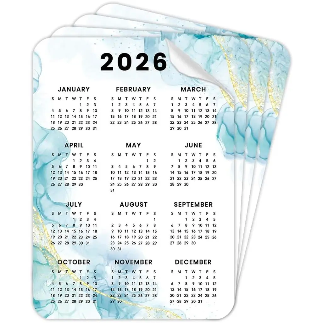 Peel And Stick Calendar For Refrigerator, Marble Blue 5"x7" Monthly Calendar For Fridge Office Full Year Calendar 2026 Adhesive 2026 Wall Calendar Stickers 2026 Year, 4-Pack