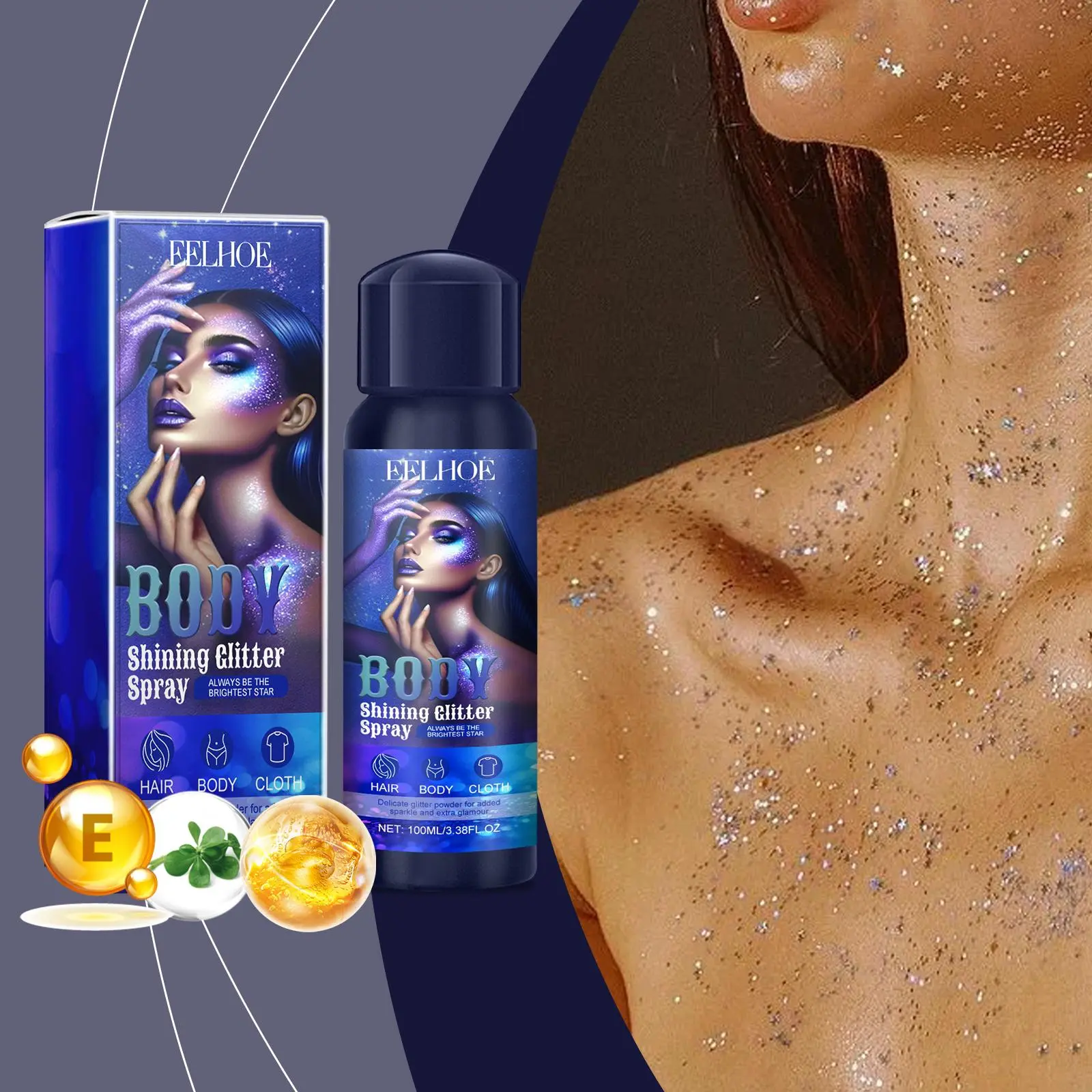 139g Moisturizing Shimmer Highlight Glitter Mist Spray - Glycerin Blend Cosmetic for Face, Body, Hair, Long-Lasting Brightening, Natural Stereoscopic Gloss, Non-Fade Radiant Makeup, Ideal Party Gift (Single Bottle, Easy to Apply)