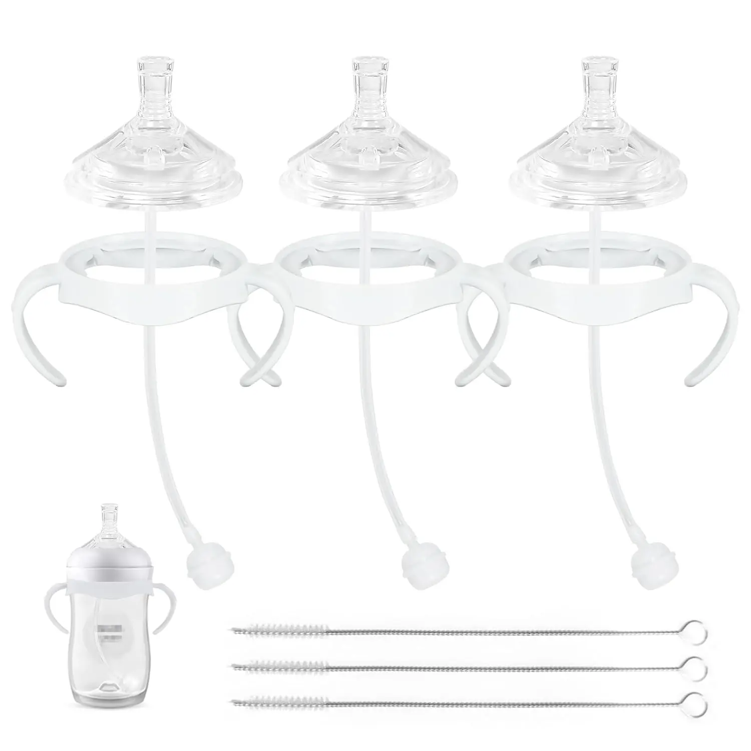 Straw Cup Soft Conversion Avent Natural Baby Bottle, Toddler Transition Kit with Silicone Straw Top Nipple, Weighted Straw, Bottle Handle, Cleaning Brush, Spill-Proof, BPA-Free, 3-Pack