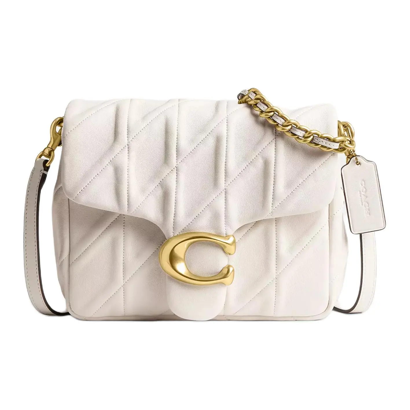 COACH Times Square Tabby 20 Crossbody Bag for Women – Metallic Logo, Lambskin Leather, Chalk White