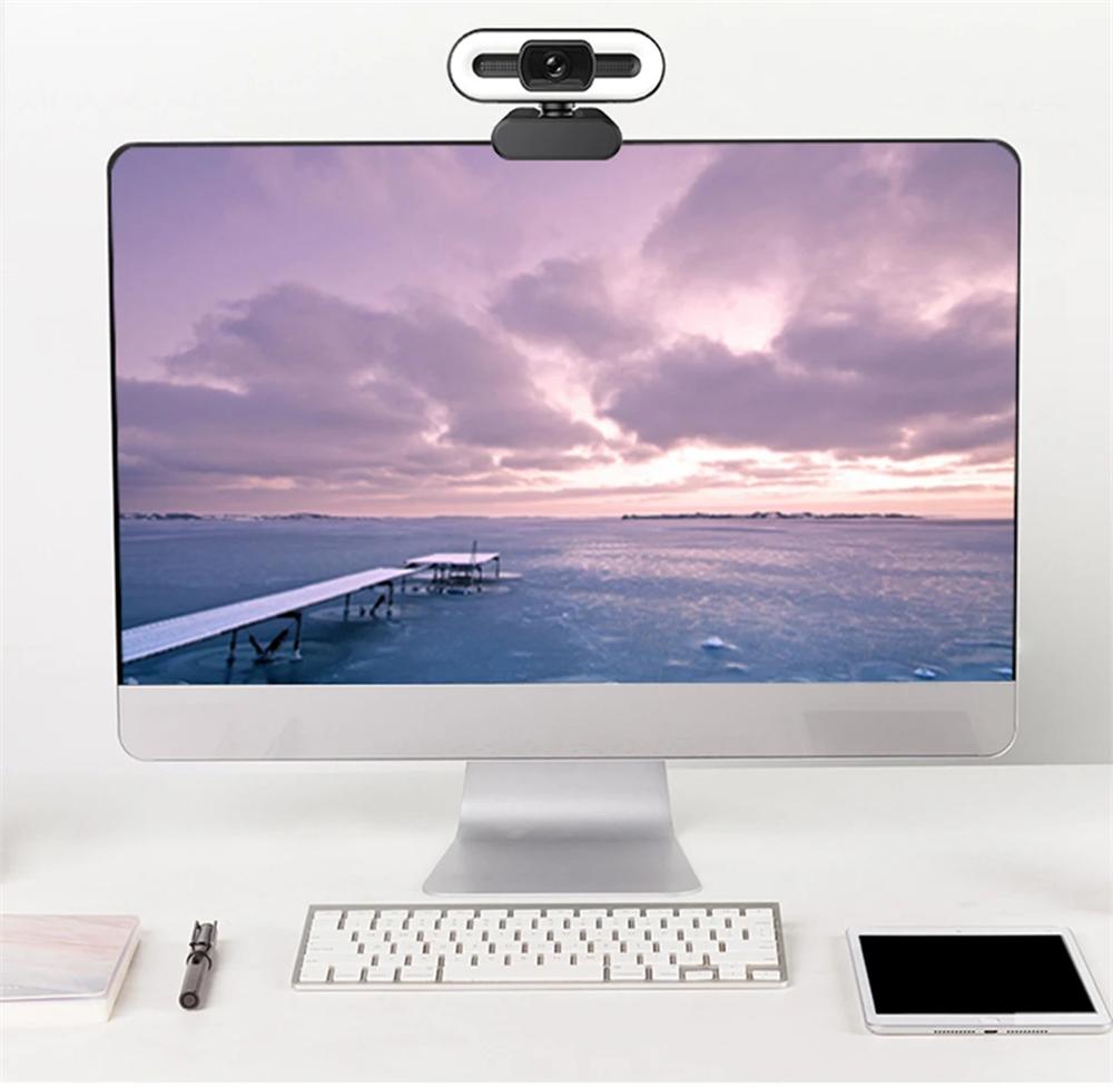 Portable Full HD Webcam PC Laptop Auto Focus Webcam Live Streaming Flexible with Microphone Live Broadcast withLight