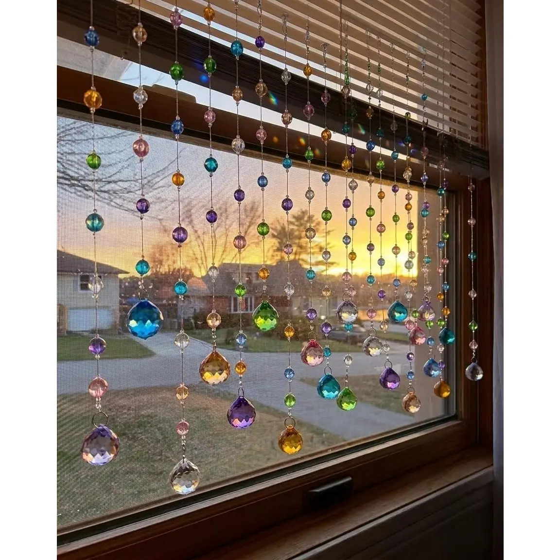 Beaded Curtain, 20 Strands  Multicolor String Beads for Doorways and Windows, String Room Divider ( Jewel)