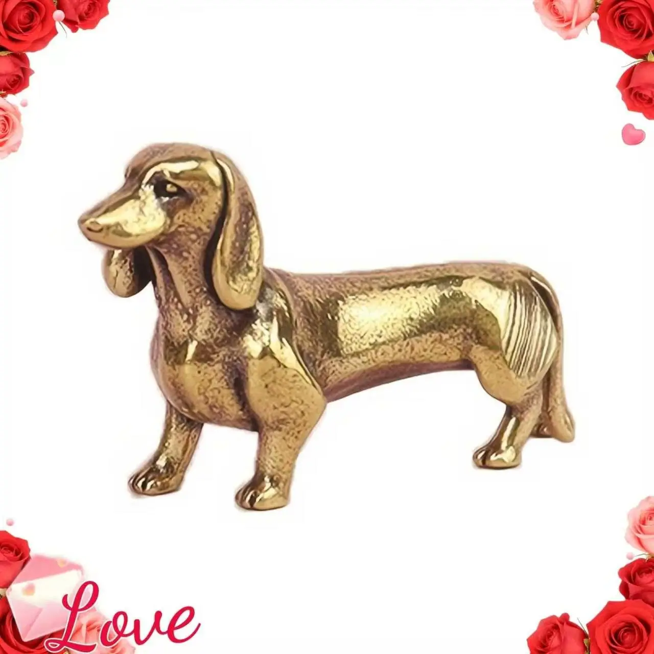 Mini Brass Dachshund Statue Ornament, 1 Count Decorative Miniature Dog Figurine, Desktop Decoration Ornament for Home Office, Home Decor, Cute Collectible Figurines, Decorative Sculptures, Home Decor Ornaments, Animal Decorations, Decorative Piece