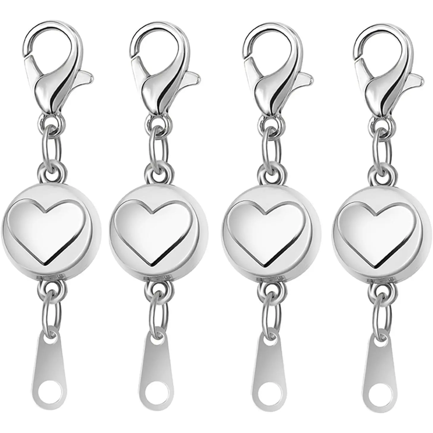 Sterling  Heart  Clasp Converter, S925  Connector,  Necklace Clasps and Closures for Bracelet Necklace Extender (4pcs Silvery)