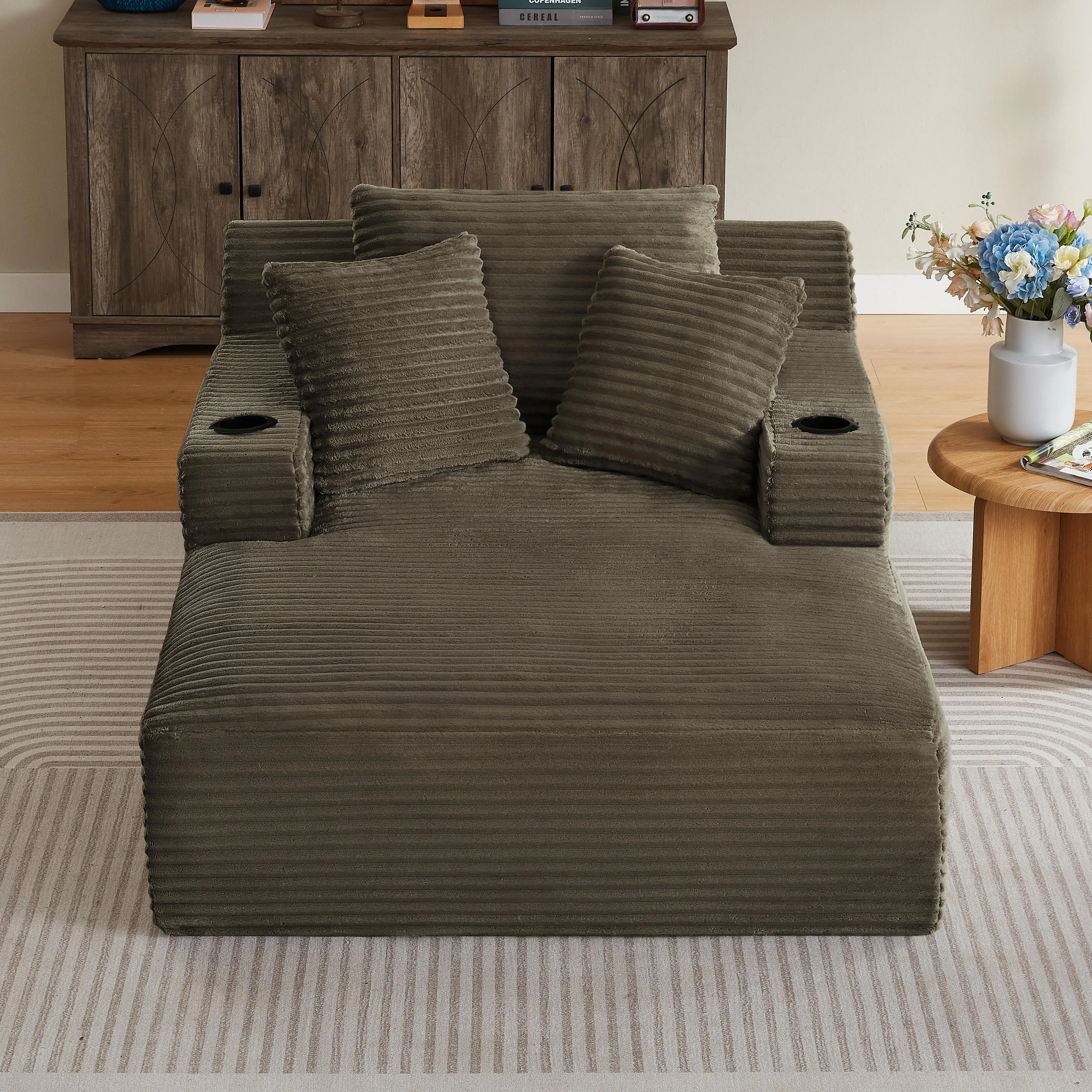 ARCH Oversized Chaise Lounge Chair Indoor Corduroy Upholstered Modern Sofa Couch No Assembly Required Comfy Sleeper Sofa for Living Room Office Brown 1 Seat, Brown Color Options, Corduroy Material, 1 Seat Seat Count, Product Dimensions: Not