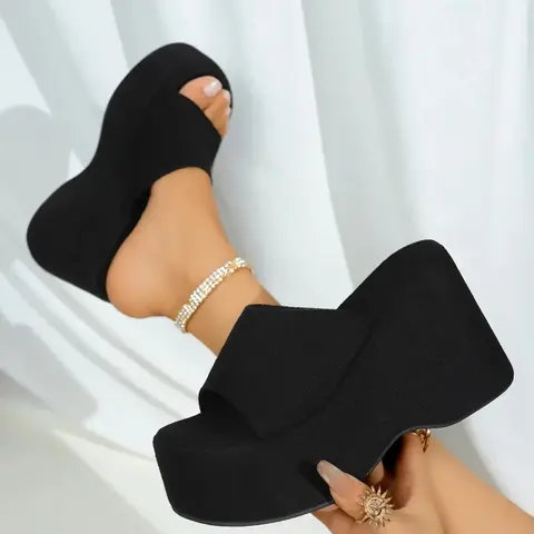 Women's New Wedge Heeled Thick Sole Sandals, Plain Comfortable Height Increase Shoes, Perfect for Party Wedding Evening Beach Travel