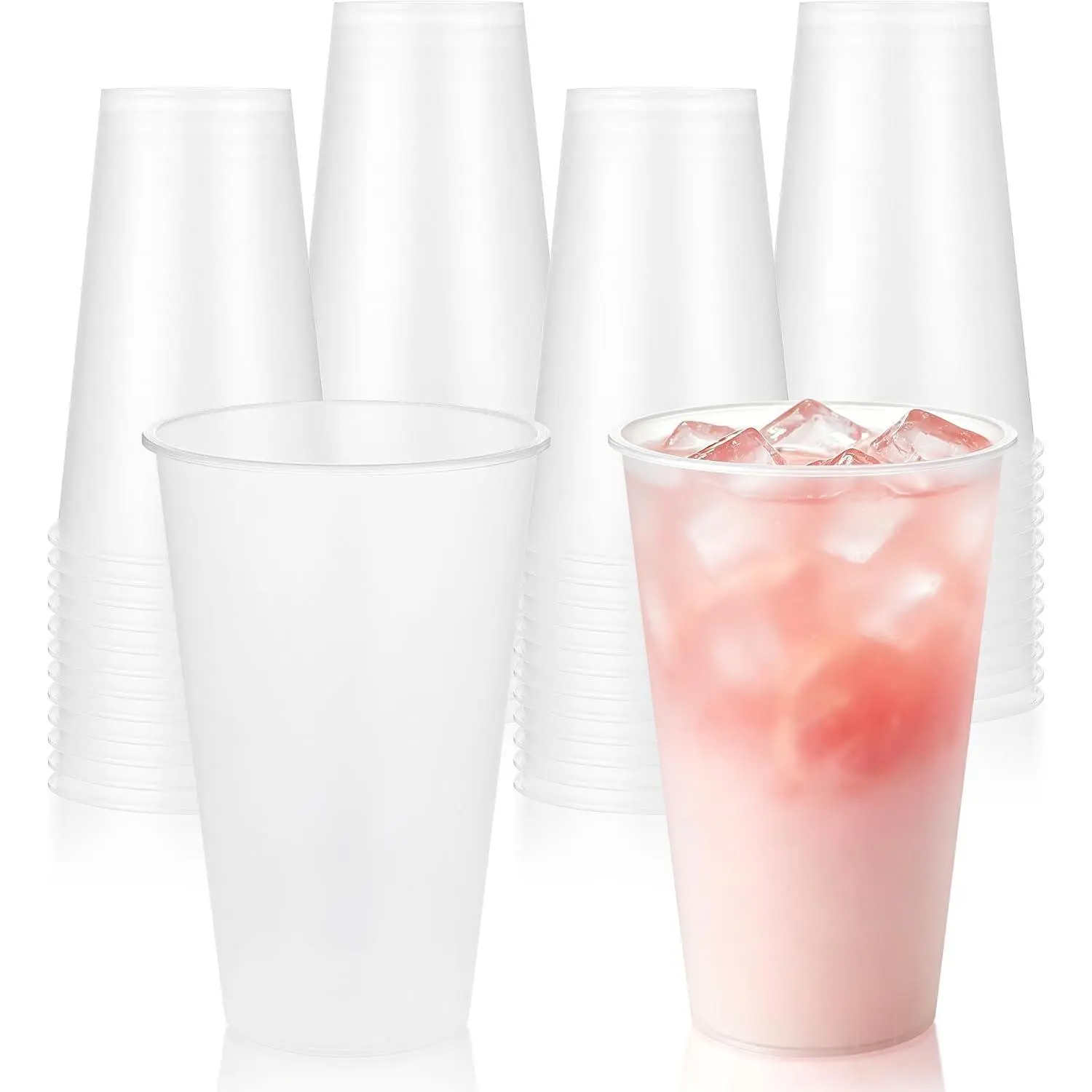 50 Pack 16oz Clear Frosted Plastic Cups, Disposable Wedding Bulk Glasses Cup for Hot & Cold Drinks, Custom Party Tumblers for Coffee  Stadium Birthday Graduation Reception