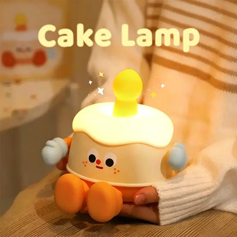 1 Pack Cute Birthday Cake Night Light, Touch Control Decor Lamp with 3 Adjustable Brightness, USB Rechargeable Ambient Light with Phone Holder, Perfect for Bedroom, Birthday Gift & Party Decoration