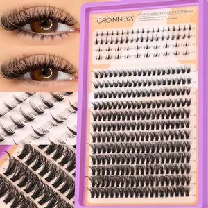 GROINNEYA 12 Rows Upper Lash Clusters + 4 Rows Bottom Eyelash Clusters With Thin Band,Medusa Lashes  10-18mm Mix Length Cluster Eyelash Extensions Luxurious Wispy Individual Lashes Puffy Airy False Lashes Suitable For Vacation And Graduation Dress