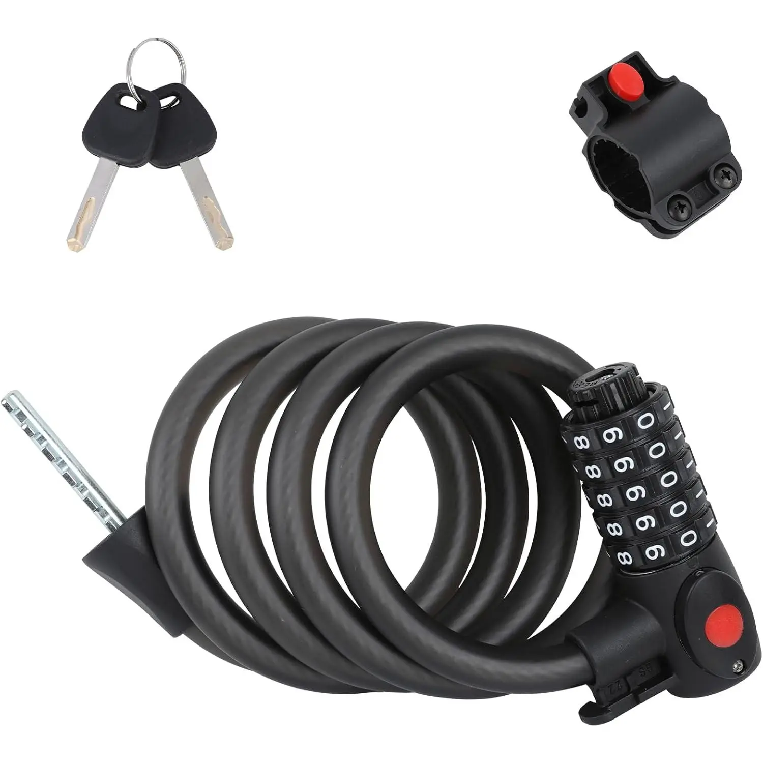 Frinier 47.2 Bike Lock with 5 Digit Codes and 2 Keys | Heavy Duty Chain Cable, 0.47 Thick, Night Light, Scratch Resistant, High Security
