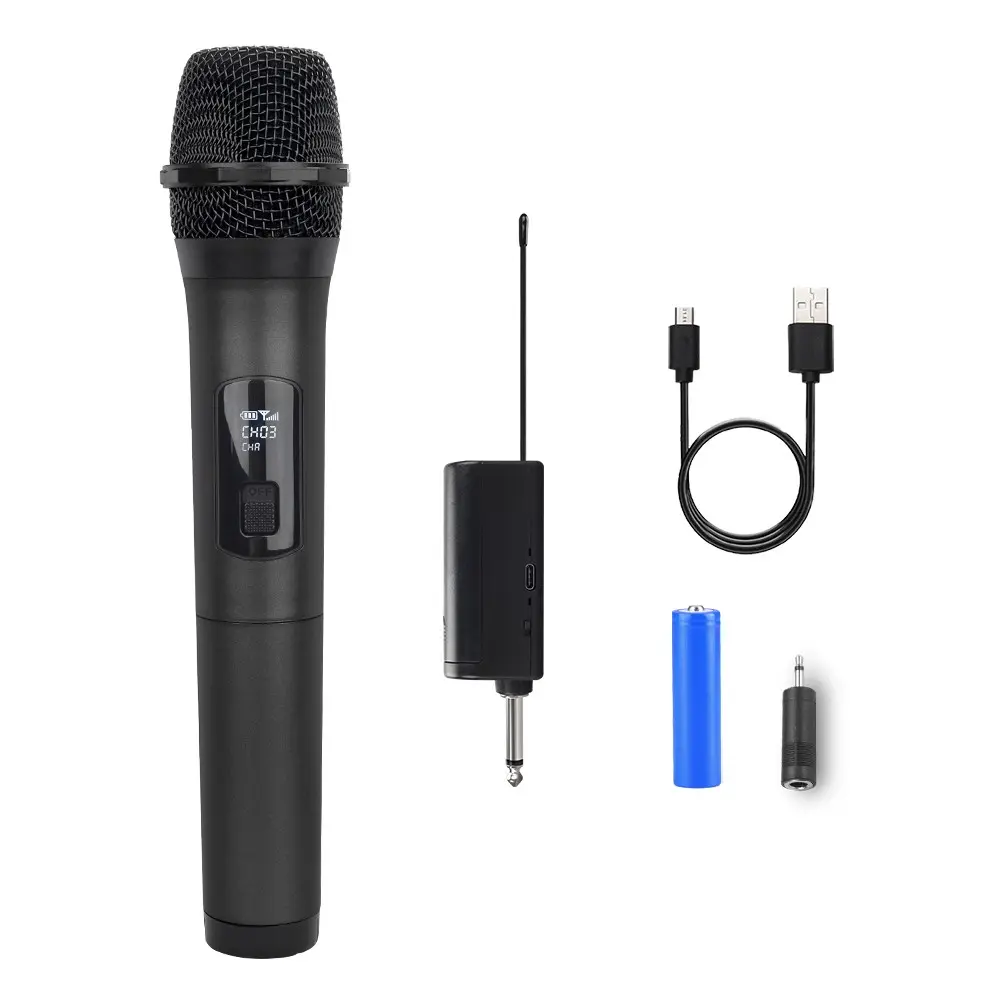 LMBGM W2 Wireless Karaoke Microphone, Rechargeable Wireless Mic, Single or Dual Handheld Mic with 6.35mm Receiver, Plug and Play, 30M Stable Signal, Anti-Howling LED Display for PA System, Mixer, Party, Events, Cordless Mics