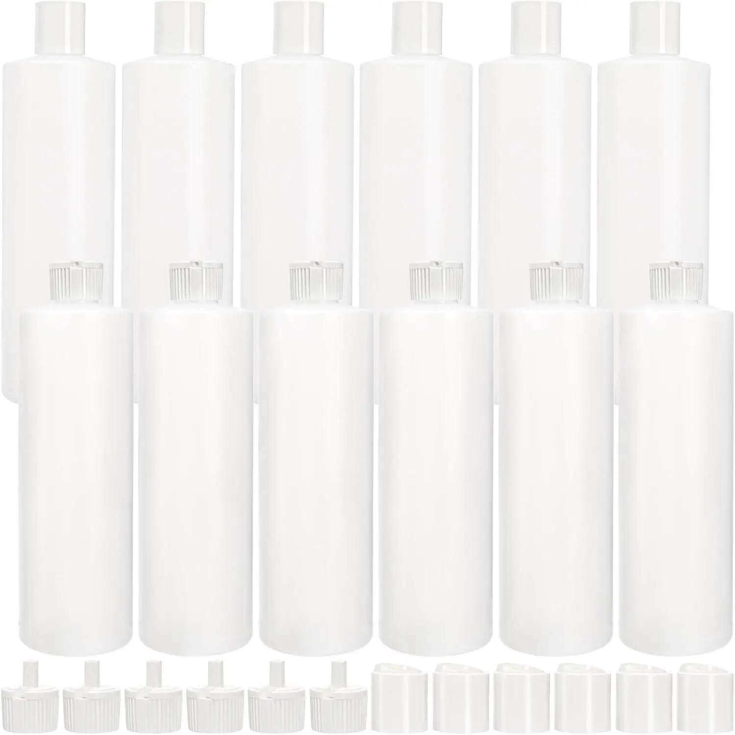 12 Pack 16oz Plastic Squeeze Bottle with 24 Caps in 2 Styles, Refillable Plastic Bottles for Shampoo, , Liquid  Wash, Sauce,