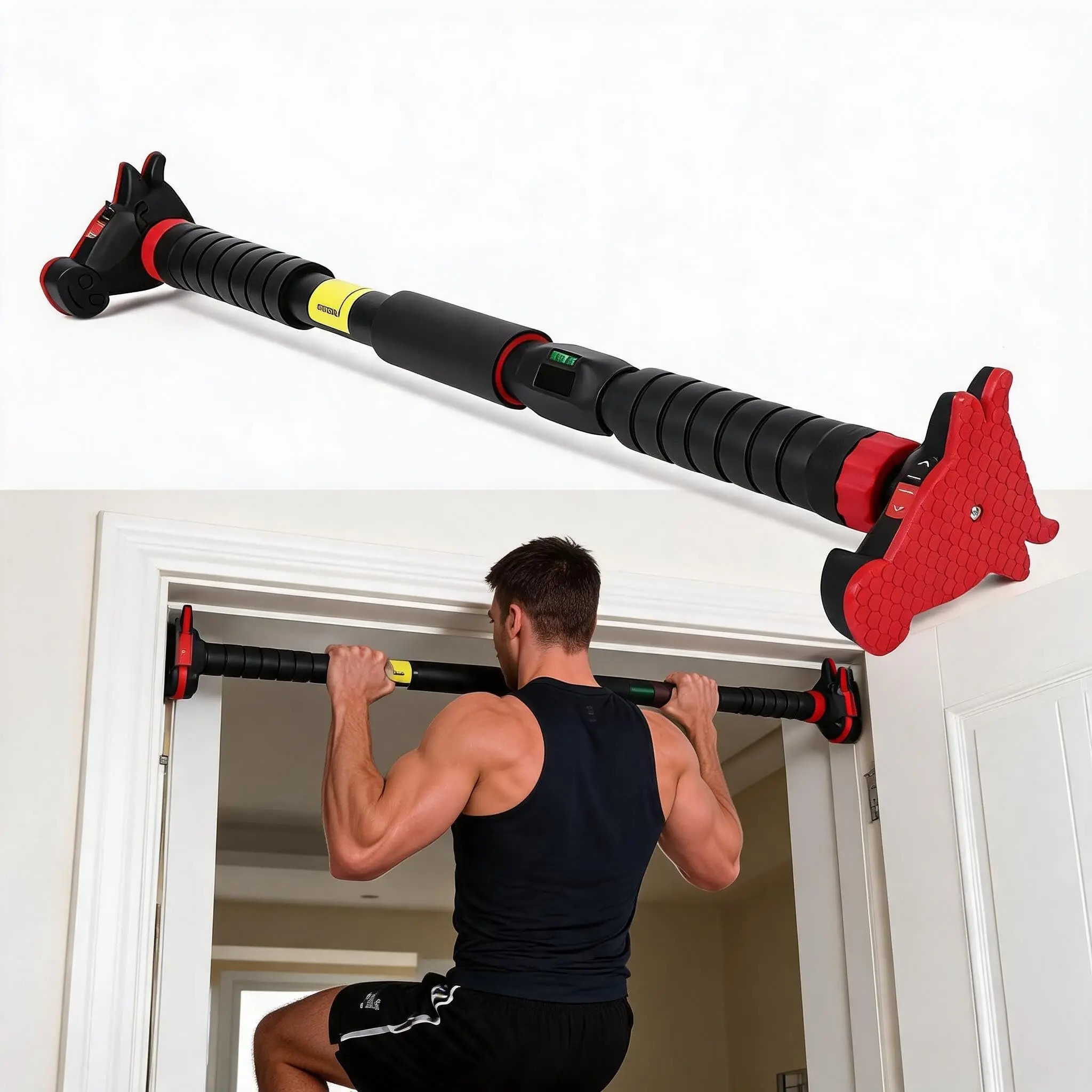 Adjustable Doorway Pull Up Bar – No Drilling, No Damage | 440lbs Heavy Duty Alloy Steel | Fits 27-42" Frames | Multi-Grip for Pull-Ups, Chin-Ups & Core Exercises | Tool-Free Install, Portable | Ideal for Home Gym, Apartments & Renters