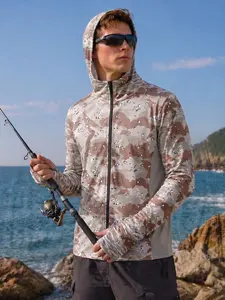 Men's Fish Print Sporty Fitted Jersey, Long Sleeve Breathable Summer Outdoor Clothing, Men's Fishing Apparel, No Button, with Collar