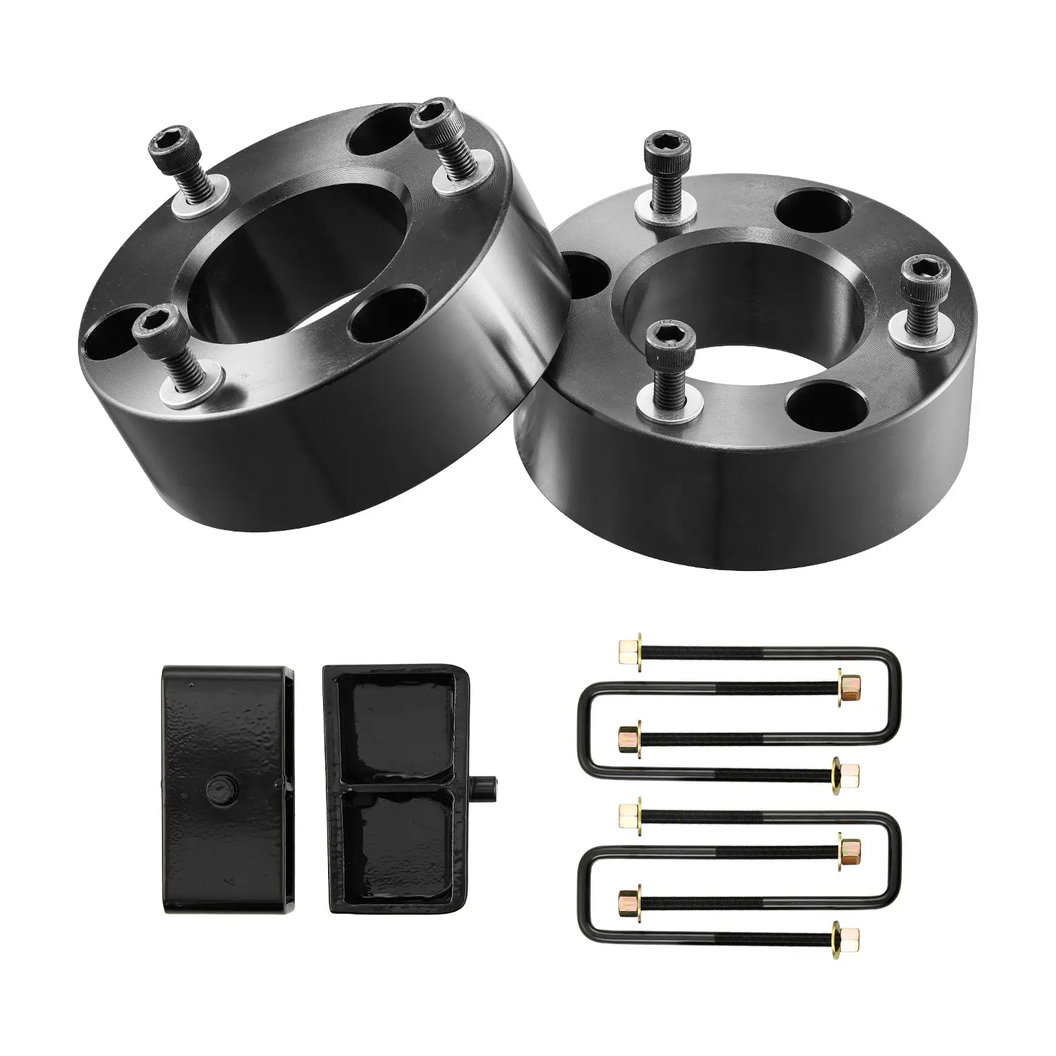3 Inch Front and 2 Inch Rear Leveling Lift Kit for 2007-2023 Silverado 1500 2WD/4WD, 2007-2023 Sierra 1500 2WD/4WD, Chassis Level Kit with 2 Front Strut Spacers, 2 Rear Lift Blocks, 2 U-Bolts