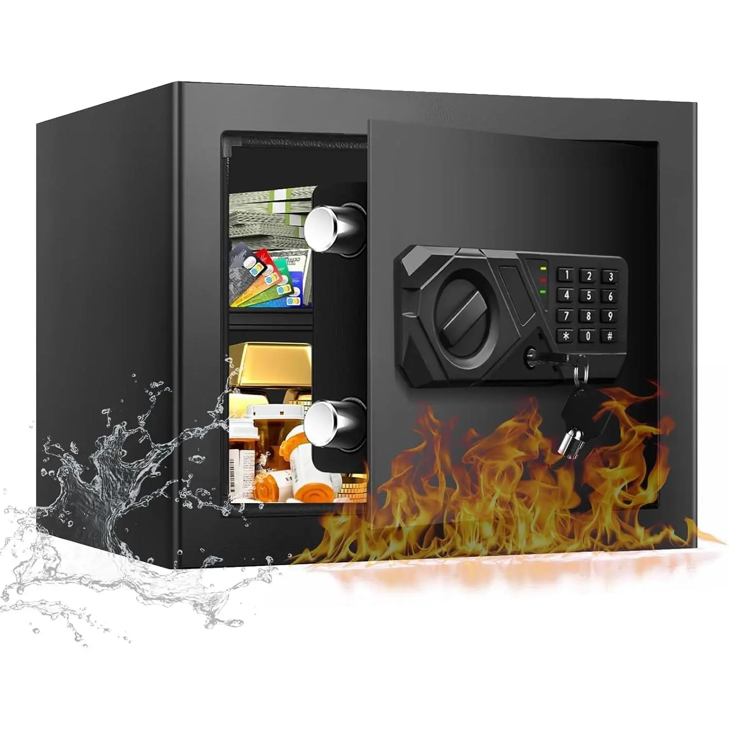 1.2 Cub Small Fireproof Safes for Home, Digital Home Safe Fireproof Waterproof with Programmable Keypad, Spare Keys and Removable Shelf, Fire Safe Box for Document Money Valuables