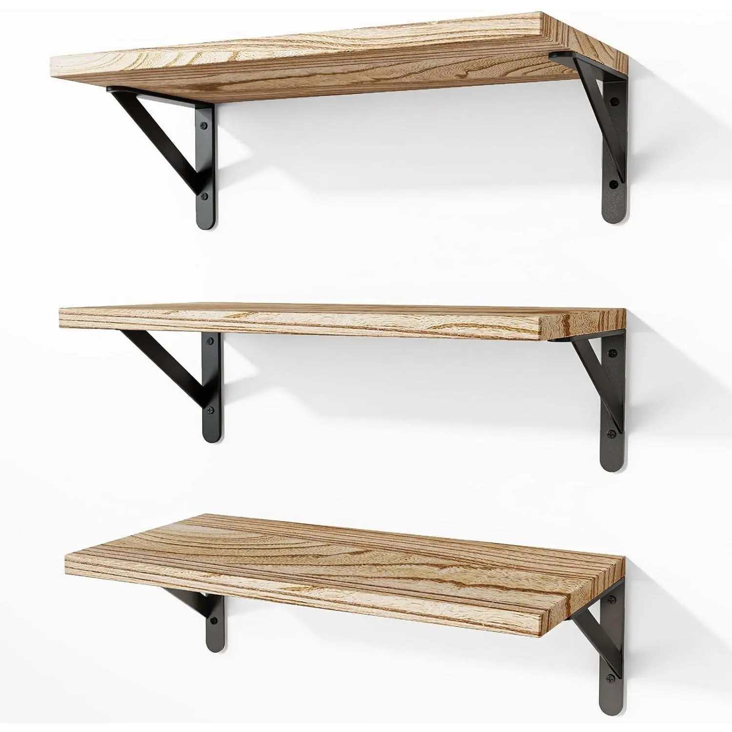 3-Piece Minimalist Farmhouse Wooden Floating Wall Shelves, 16.5in Rustic Brown Mounted Shelves for Bedroom, Living Room Storage & Decor