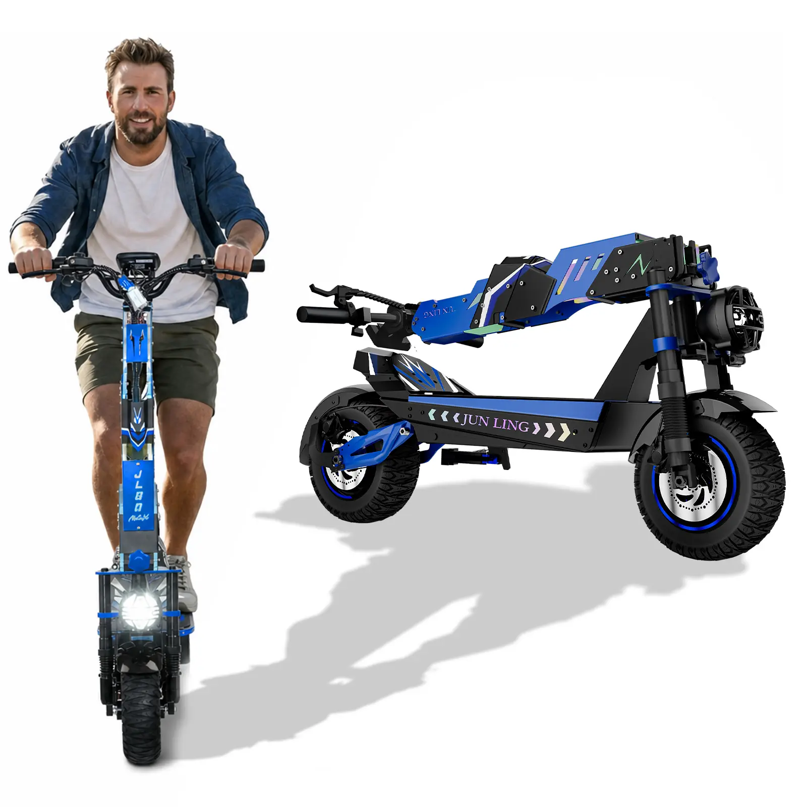 JL80Max Adult All-Terrain Electric Scooter, 2400W Power Dual Motors, 40 MPH Top Speed, 40-45 Mi Range, 60V 28.8Ah Battery, 12" Off-Road Wheels, Hydraulic Brakes, Suspension System, Detachable Motor, Iron-Alloy Frame, Dual Suspension