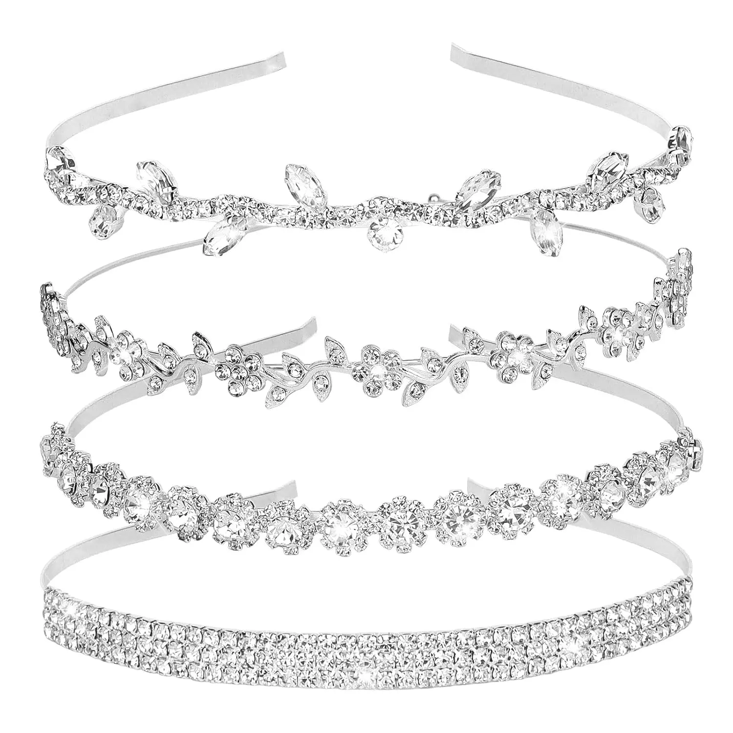 Rhinestone Headbands  Headpieces Wedding Tiara Headband | 4 count Flower Girl Leaves Tiara Headband  Metal Hairbands Sparkling Hair Accessories for Wedding Prom Birthday