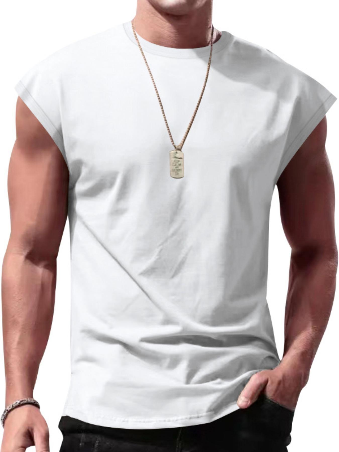Men's Solid Round Neck Raglan Sleeve Tank Top, Loose Casual Soft Fit Breathable Crewneck Sleeveless Top for Summer, Men's Clothes for Daily Wear, Tshirt