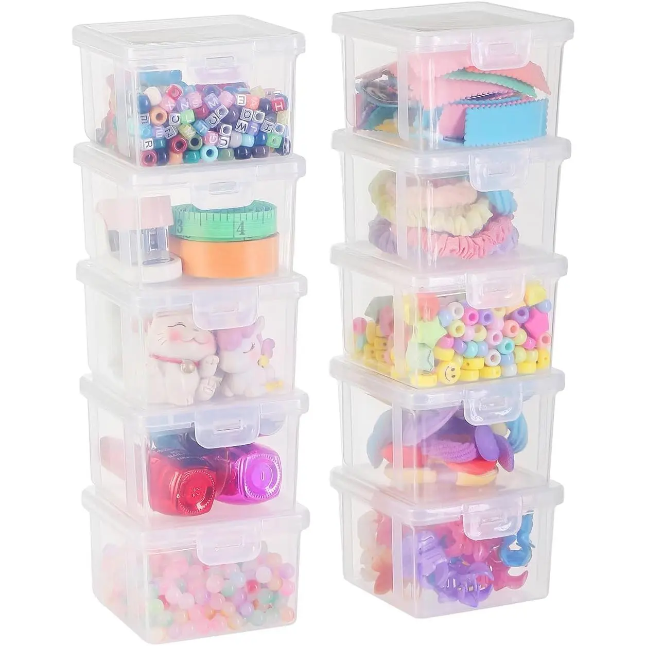 10 Pack Bead Organizer Box, Deep Small Clear Stackable Snap-Lid Case | Deep boxes for beads,  findings,  painting, sequins & small ; crayon, sticker, classroom & craft storage