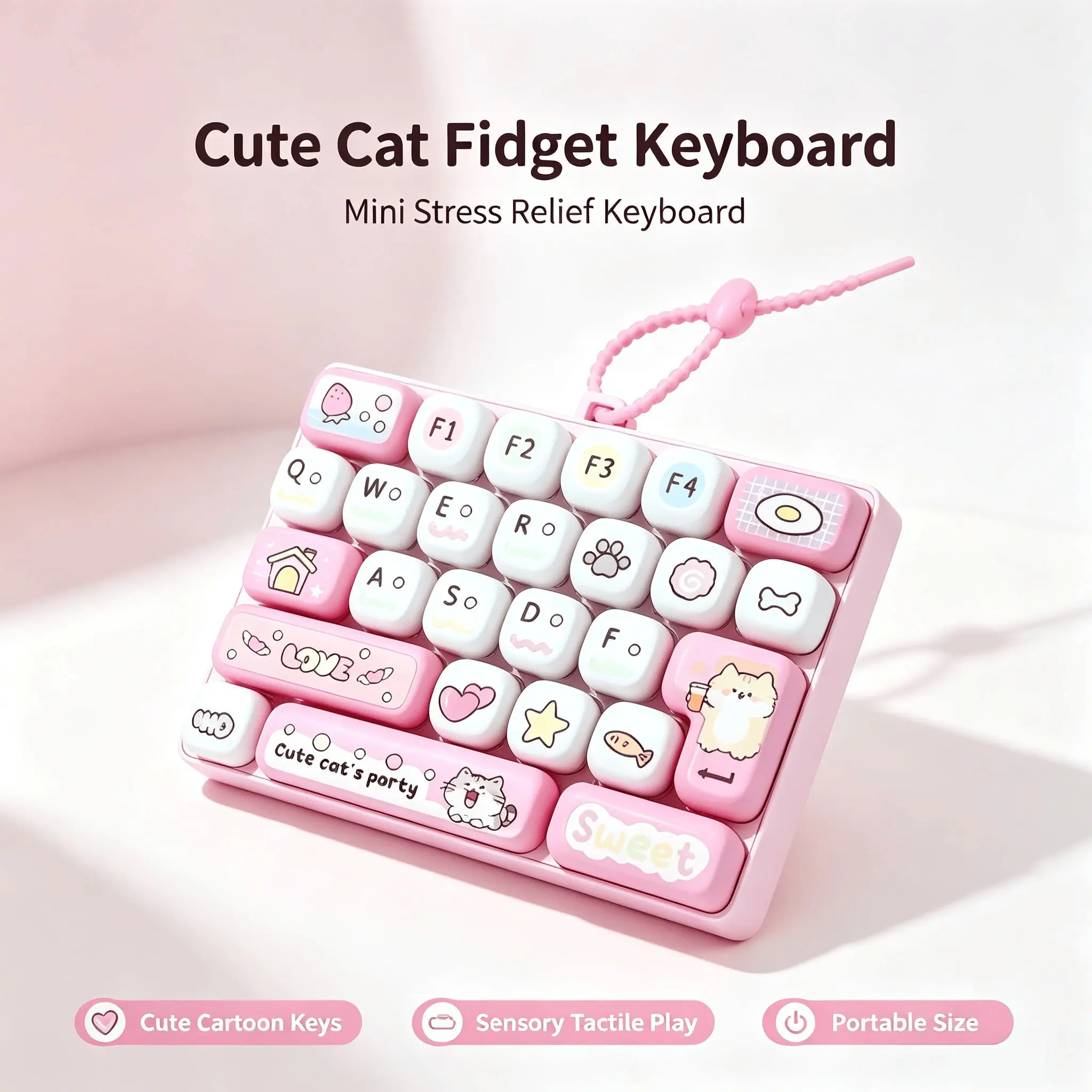 Cute 26-Key Stress Relief Keyboard, Creative Mechanical Healing Fish Toy, Keychain Pendant, Small Gift Ornament, Perfect Friend Gift, Stress Relief Tools