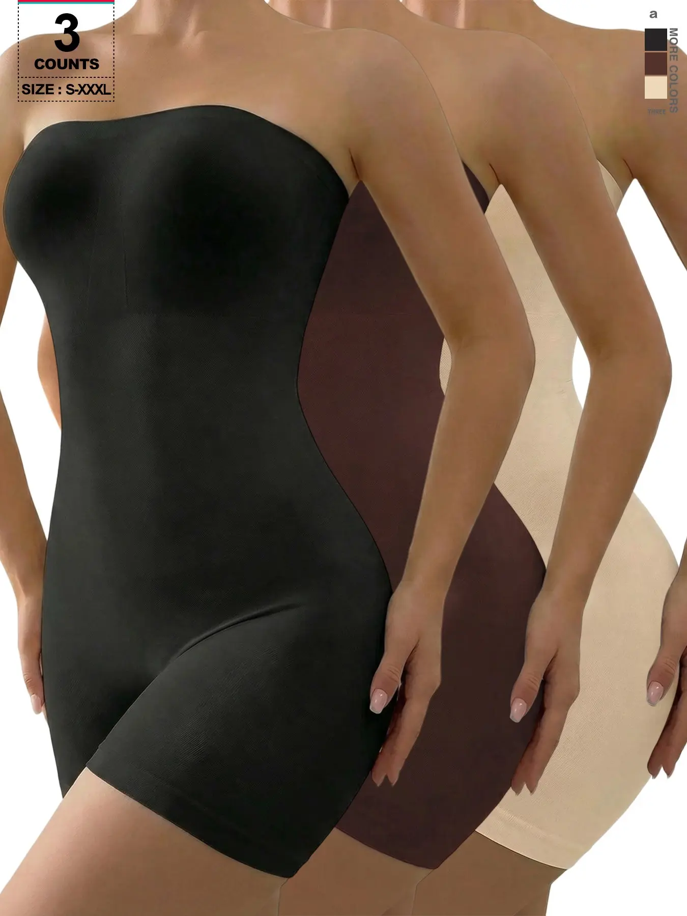 Strapless Tube Top Shapewear Bodysuit, Bust Gathering, Waist Curve Shaping, Butt Lifting, Glutes Definer Faja, Suitable Under Off-Shoulder Dresses, Casual Style
