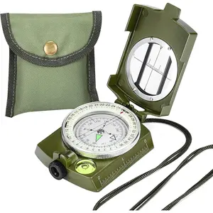 Lensatic Sighting Compass Survival with Carrying Bag, Compass  Hiking,Waterproof and Shakeproof, Army Green