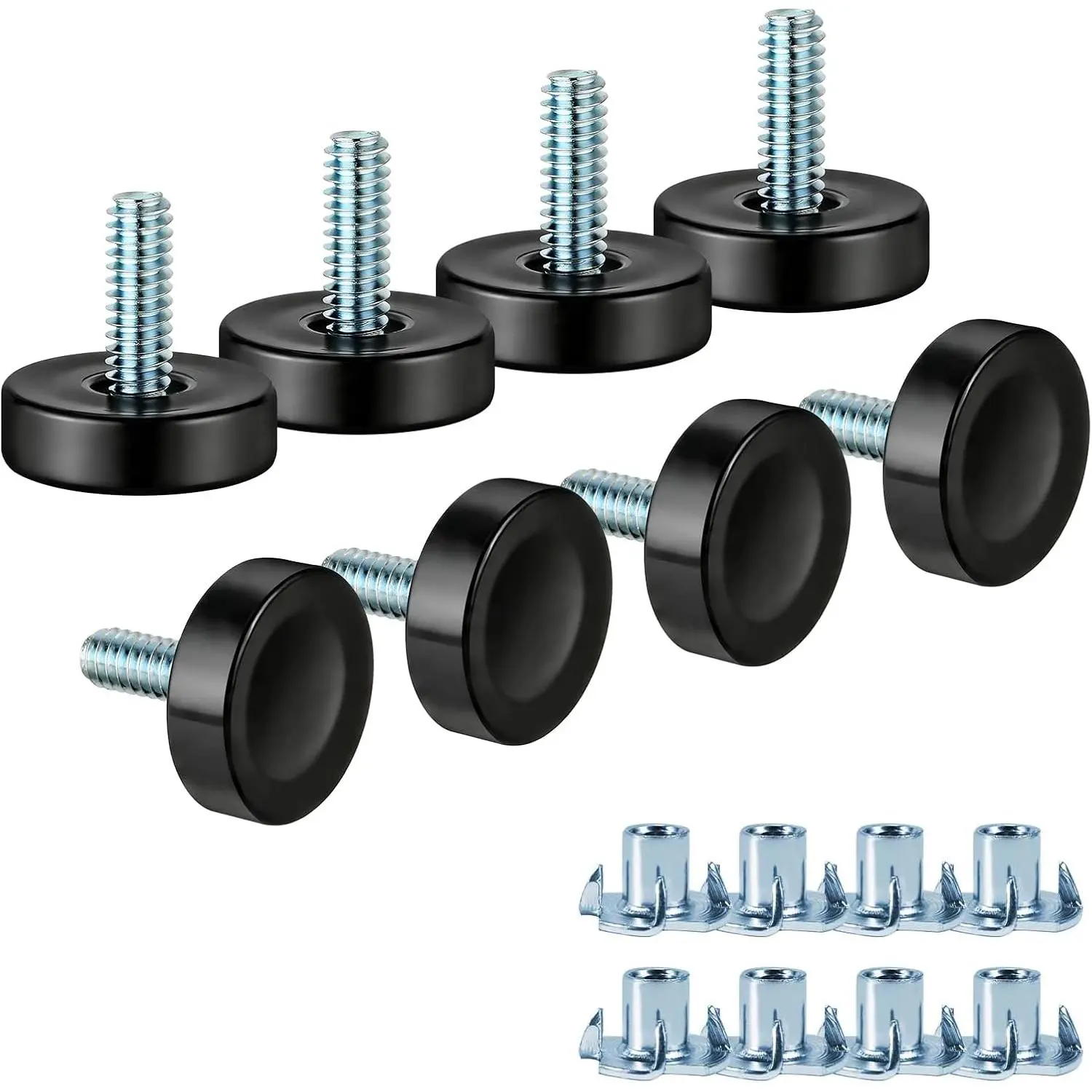 1/4" Thread Furniture Feet Levelers, Antislip Adjustable Levelers Feet Screw in, Leveling Feet Screw on Furniture Glide Leveling for Table, Chair, Stool, Furniture Legs (1/4")