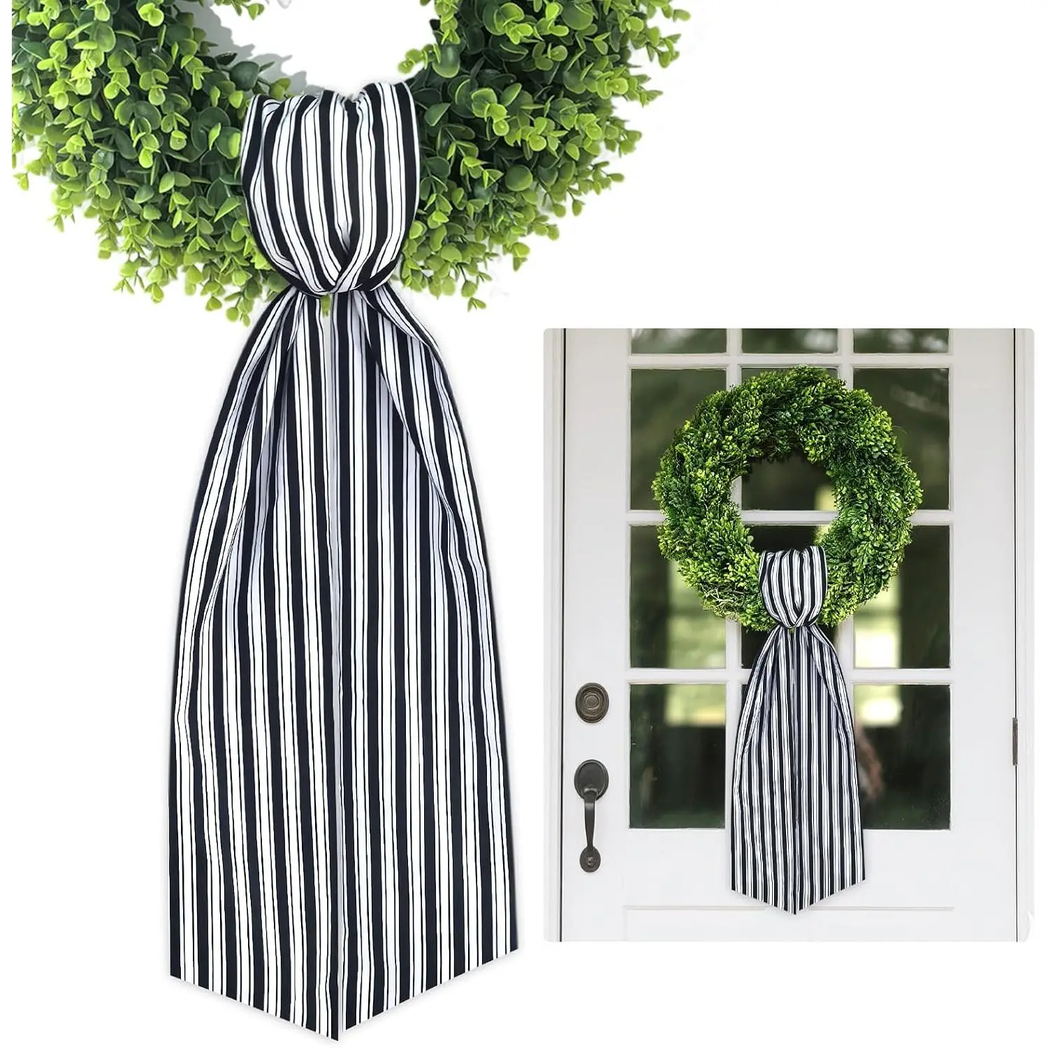 Striped Modern Wreath Sash, 59x5.1" Festive Decoration Accessory for Front Door Boxwood Wreaths, Indoor-Outdoor Anniversary Home Decor