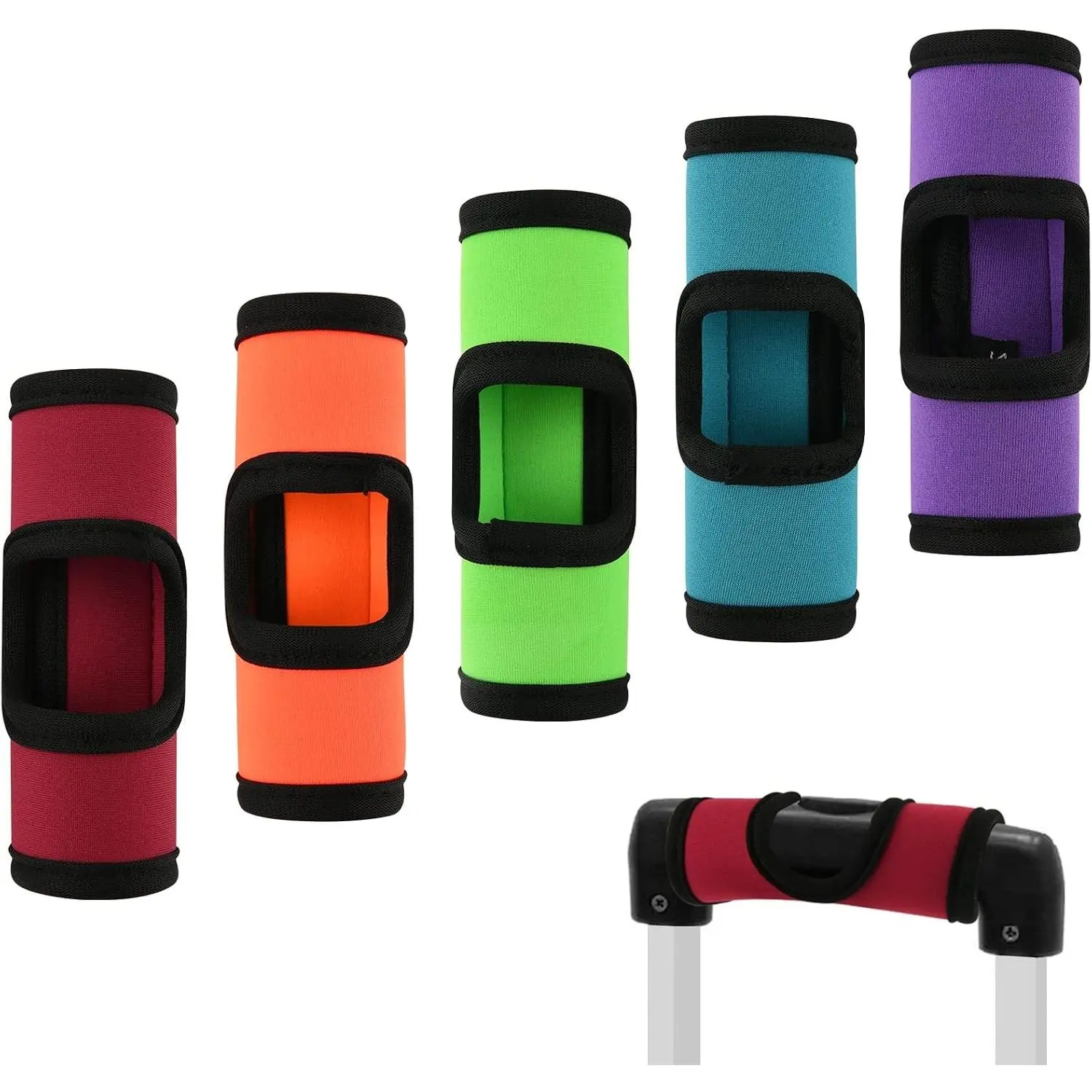 5 Pcs Neoprene Luggage Handle Wrap Soft Grip Cover Luggage Identifier with Hollow Design for Push-Button Trolley Handle and Travel Suitcase Trolley Case (Multi Color)Gift