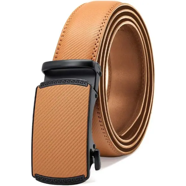 Men's Ratchet Leather Dress Belt - 1.375 in Hole-Free Adjustable, Trim-To-Fit Minimalist Accessory with Ratchet System for Business Casual Outfits, Gift Box-Packaged, All Seasons