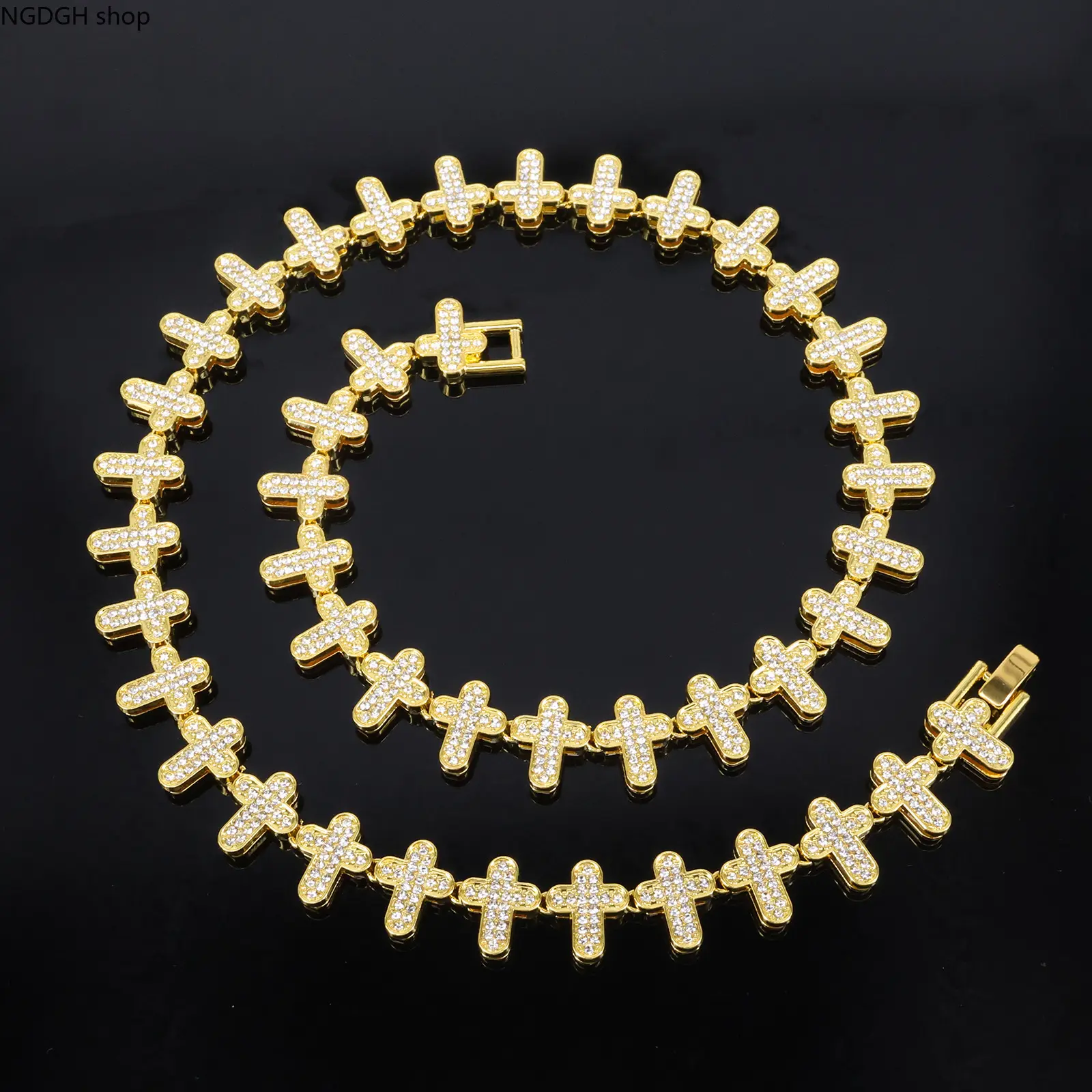 Trendy Necklace - Gold Silver Cross Necklace Rhinestone Chain for Men Women Party Street Style Jewelry
